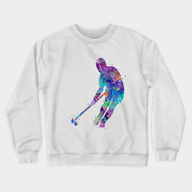 Watercolor Boy Field Hockey Player Crewneck Sweatshirt by LotusGifts